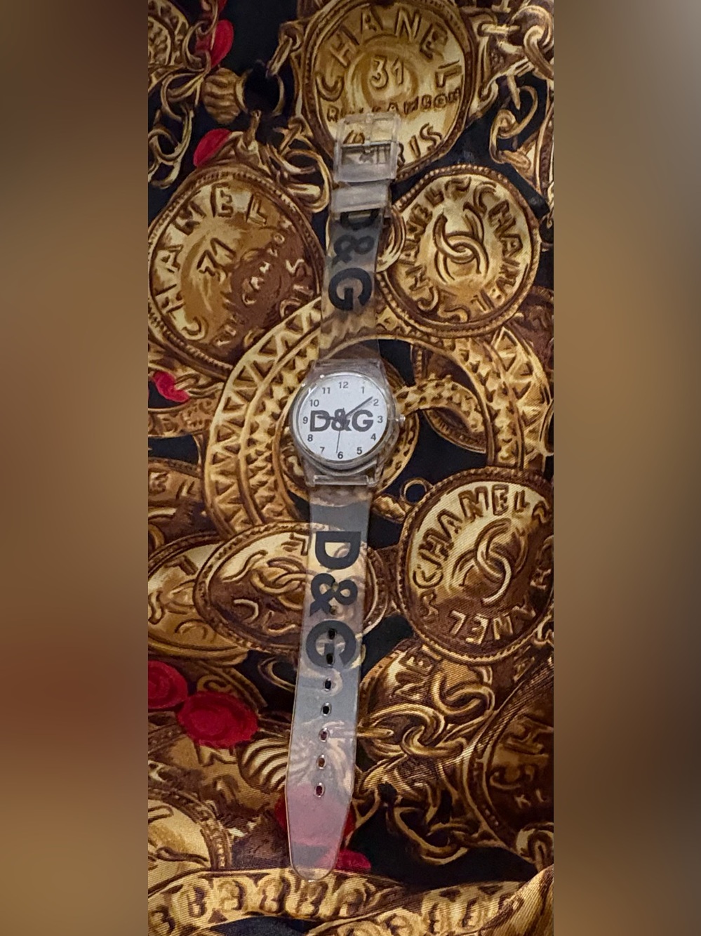 D&G Clear Case Watch with White Dial and Black Logo